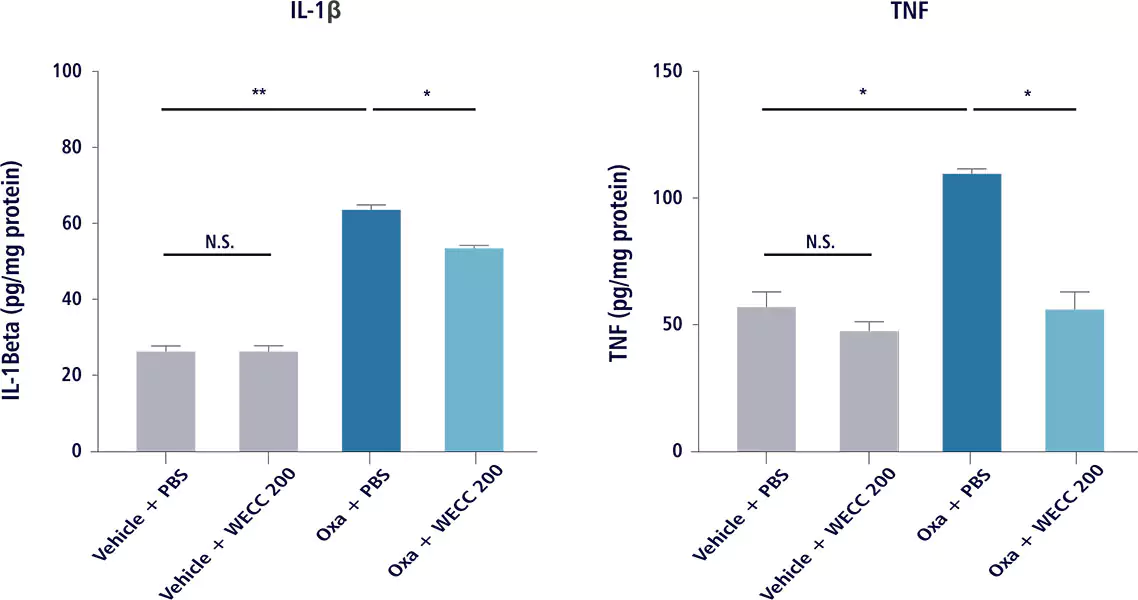 Graph of MF-018 Inhibition of pro-inflammatory cytokines in spinal cord